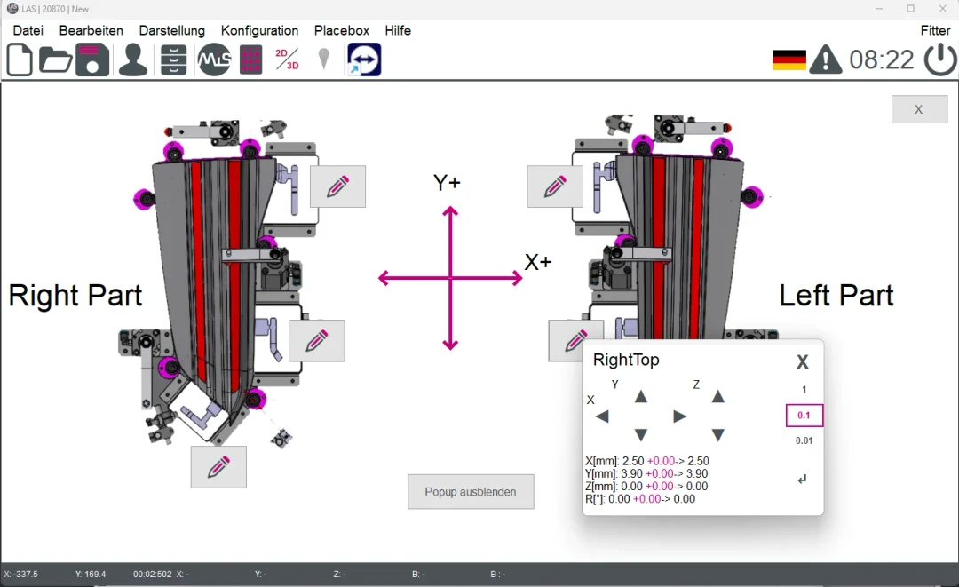 Bedienoberfläche mit Diagramm und Prozessansicht