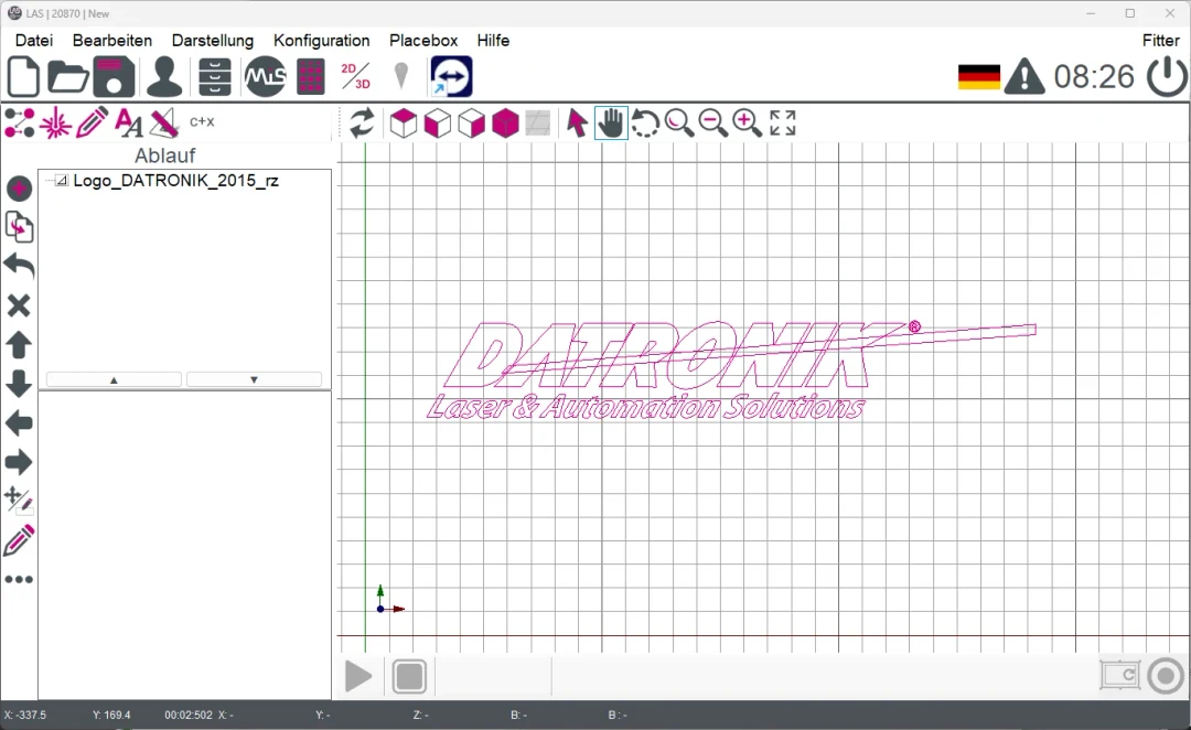 Systemoberfläche mit Status und Markieransicht
